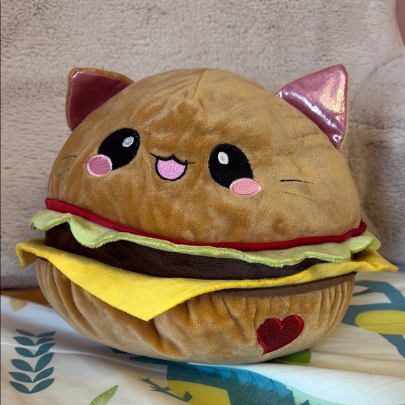 Plush Cat Cheese Burger Toy Brown Pink - Picture 1 of 3